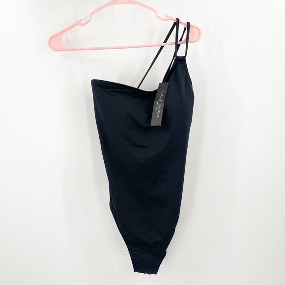 La Blanca Swimsuit Size 8 Black Goddess One Shoulder Strappy Back NWT Swim Beach - Picture 4 of 16